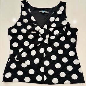 Anthropologie size XL sleeveless top polka dots bow neutral black white